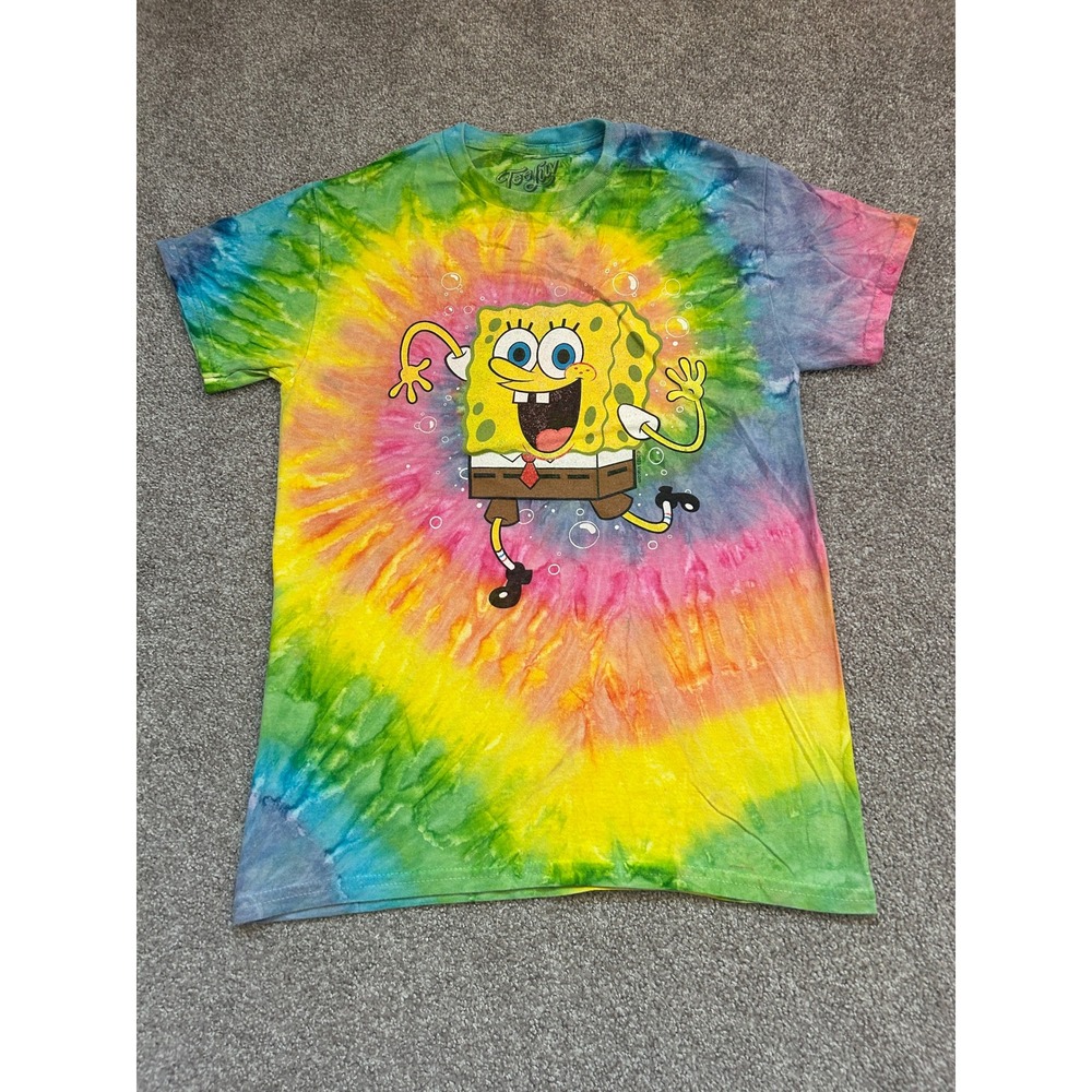 Tee Luv SpongeBob SquarePants T-Shirt Small Rainbow Tie Dye Graphic Tee EX